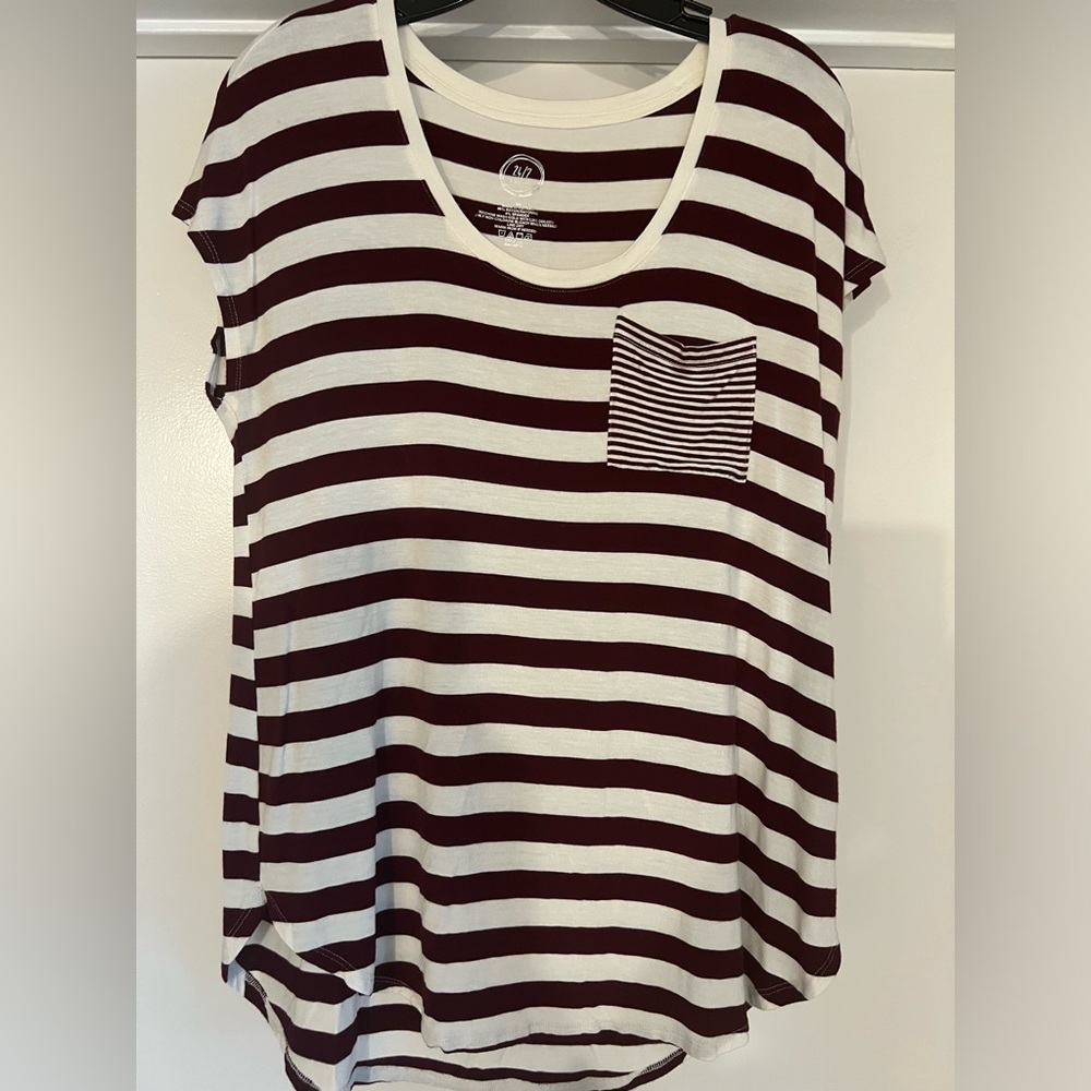 Maurice’s 24/7 comfy shirt, burgundy striped